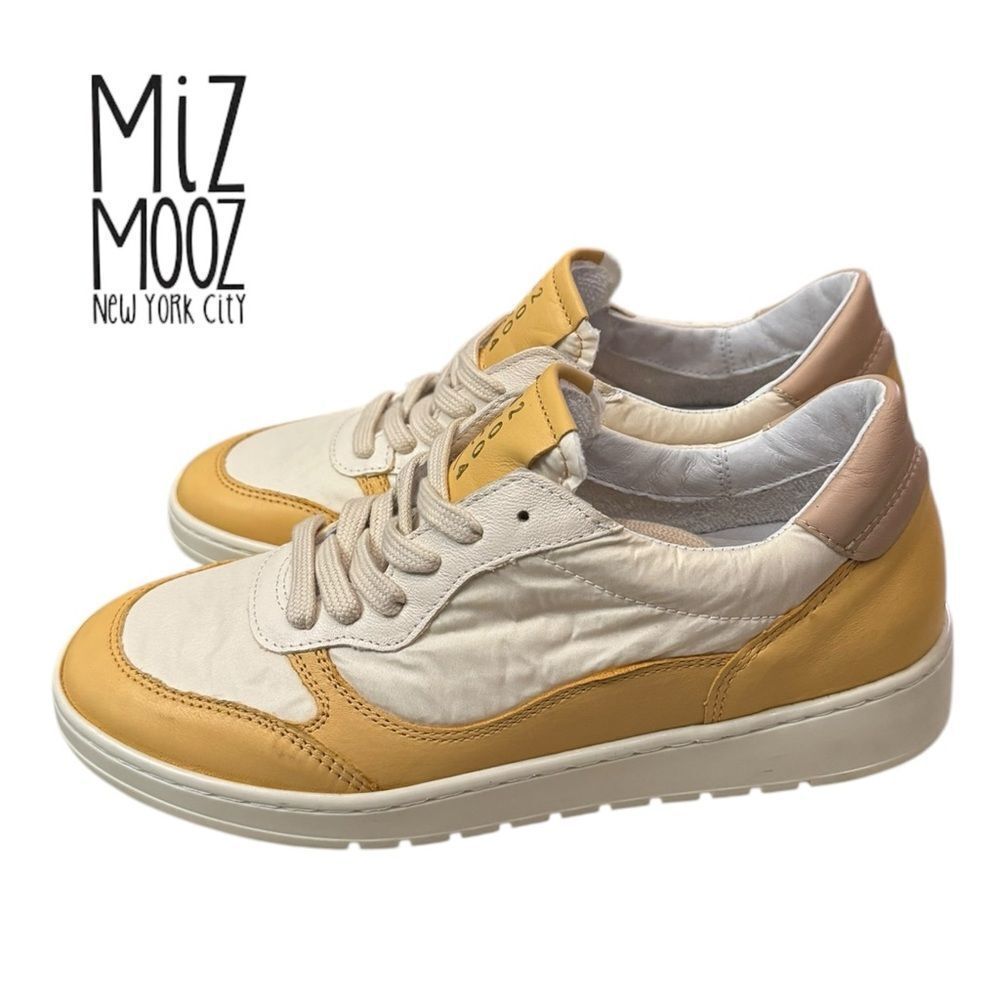 NEW Miz Mooz Veronica Leather Nylon Sneaker Lightweight Yellow/White Sneakers 38